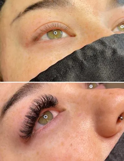 Before and after photo of eyelash extensions example 1 by Aesthetically Speaking in Reno, Nevada.