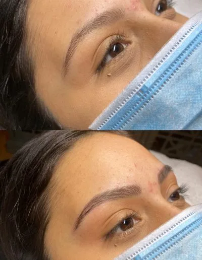 Before and after photo of microblading done on a client example 51 from Aesthetically Speaking in Reno, Nevada.