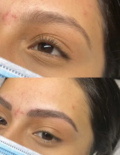 Before and after photo of microblading done on a client example 50 from Aesthetically Speaking in Reno, Nevada.
