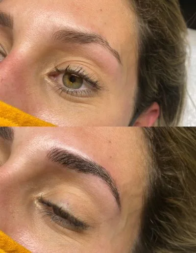 Before and after photo of microblading done on a client example 49 from Aesthetically Speaking in Reno, Nevada.