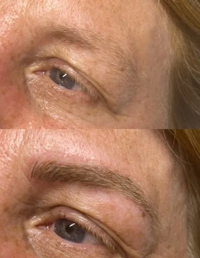 Before and after photo of microblading done on a client example 48 from Aesthetically Speaking in Reno, Nevada.