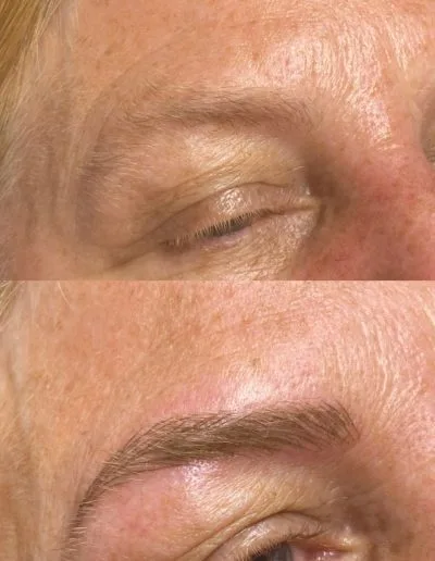Before and after photo of microblading done on a client example 47 from Aesthetically Speaking in Reno, Nevada.