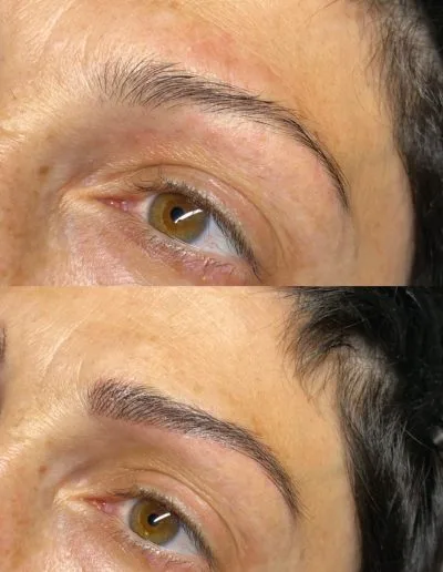 Before and after photo of microblading done on a client example 46 from Aesthetically Speaking in Reno, Nevada.