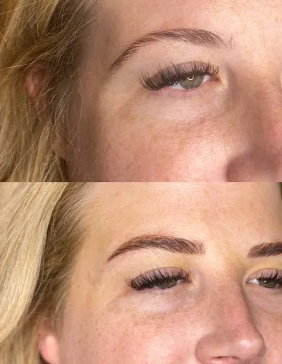 Before and after photo of microblading done on a client example 56 from Aesthetically Speaking in Reno, Nevada.