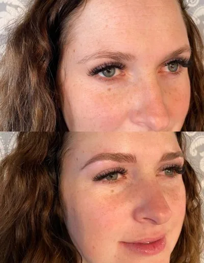 Before and after photo of microblading done on a client example 55 from Aesthetically Speaking in Reno, Nevada.