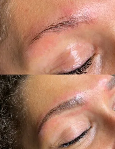 Before and after photo of powder brows done on a client example 2 from Aesthetically Speaking in Reno, Nevada.