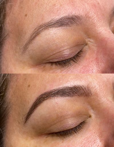Before and after photo of microblading done on a client example 16 from Aesthetically Speaking in Reno, Nevada.