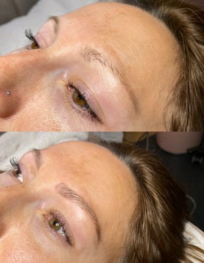 Before and after photo of microblading done on a client example 20 from Aesthetically Speaking in Reno, Nevada.