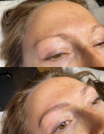 Before and after photo of microblading done on a client example 21 from Aesthetically Speaking in Reno, Nevada.