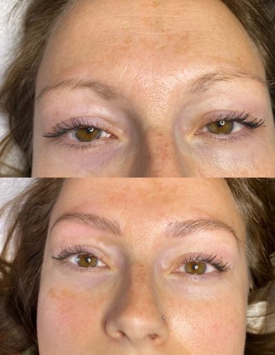Before and after photo of microblading done on a client example 22 from Aesthetically Speaking in Reno, Nevada.