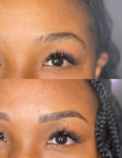 Before and after photo of microblading done on a client example 26 from Aesthetically Speaking in Reno, Nevada.